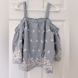 Darling Striped Off-Shoulder Top with Floral Embroidered Detail - XS